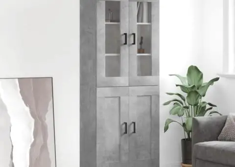 Dulap înalt, gri beton, 69,5x34x180, lemn compozit - 1/5