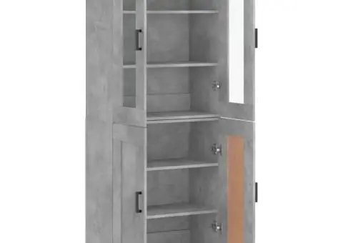 Dulap înalt, gri beton, 69,5x34x180, lemn compozit - 4/5