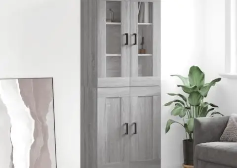 Dulap înalt, gri sonoma, 69,5x34x180 cm, lemn compozit - 1/5