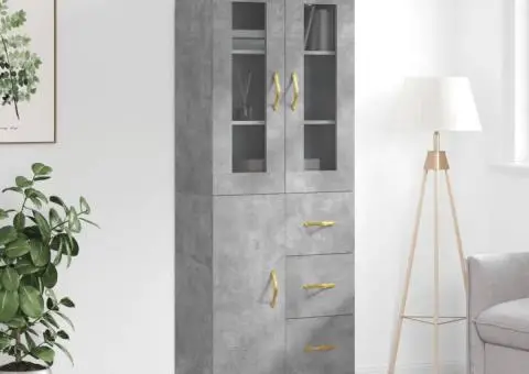 Dulap înalt, gri beton, 69,5x34x180, lemn compozit - 1/5