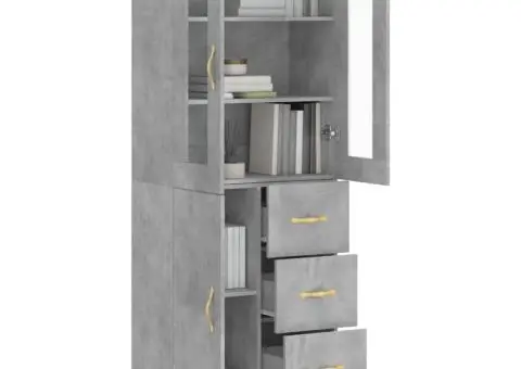 Dulap înalt, gri beton, 69,5x34x180, lemn compozit - 3/5