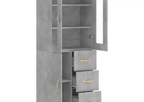 Dulap înalt, gri beton, 69,5x34x180, lemn compozit - 4/5