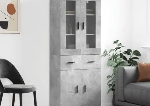 Dulap înalt, gri beton, 69,5x34x180, lemn compozit - 1/5