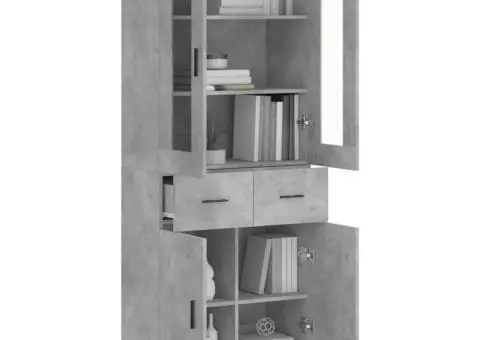 Dulap înalt, gri beton, 69,5x34x180, lemn compozit - 3/5