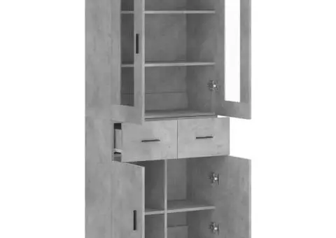 Dulap înalt, gri beton, 69,5x34x180, lemn compozit - 4/5