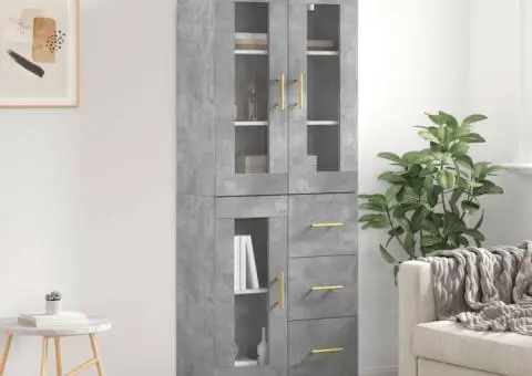 Dulap înalt, gri beton, 69,5x34x180, lemn compozit - 1/5