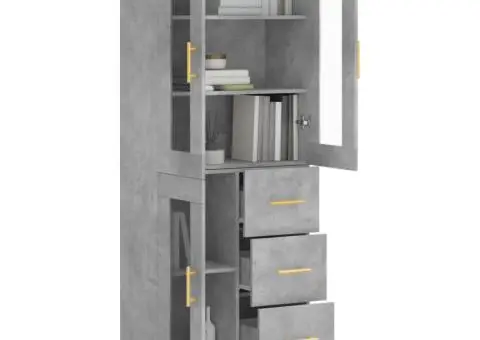 Dulap înalt, gri beton, 69,5x34x180, lemn compozit - 3/5