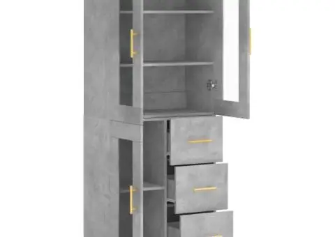 Dulap înalt, gri beton, 69,5x34x180, lemn compozit - 4/5