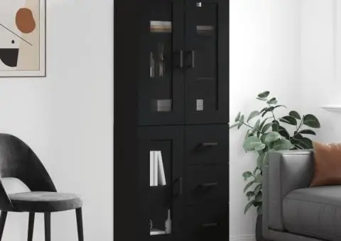 Dulap înalt, negru, 69,5x34x180 cm, lemn compozit - 1/5