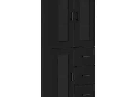Dulap înalt, negru, 69,5x34x180 cm, lemn compozit - 2/5