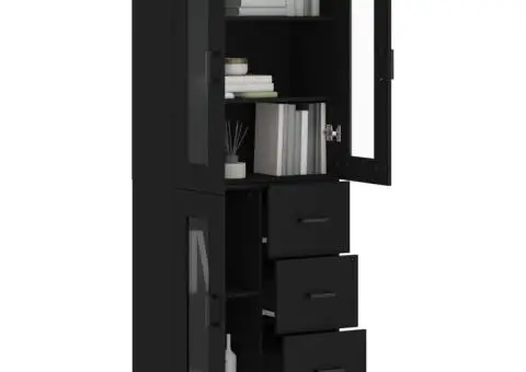 Dulap înalt, negru, 69,5x34x180 cm, lemn compozit - 3/5