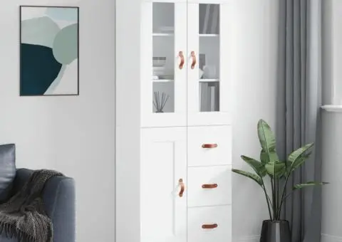 Dulap înalt, alb, 69,5x34x180 cm, lemn compozit - 1/5