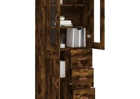 Dulap înalt, stejar fumuriu, 69,5x34x180, lemn compozit - 3/5