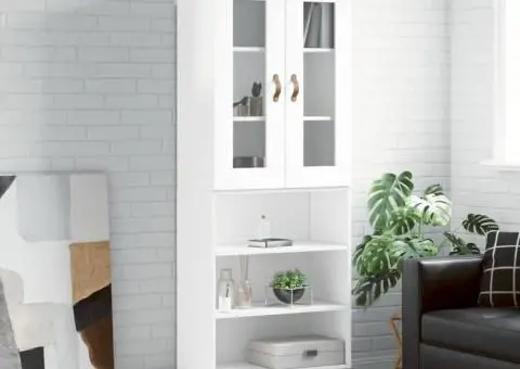 Dulap înalt, alb extralucios, 69,5x34x180 cm, lemn compozit - 1/5