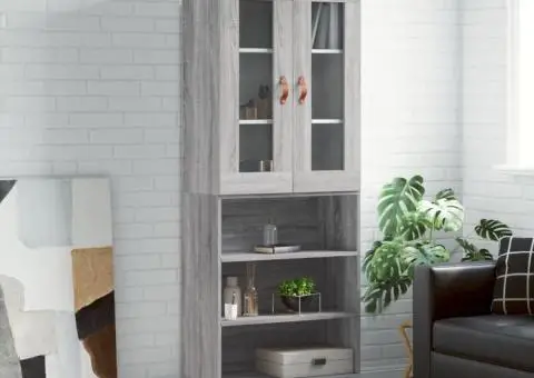 Dulap înalt, gri sonoma, 69,5x34x180 cm, lemn compozit - 1/5