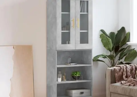 Dulap înalt, gri beton, 69,5x34x180, lemn compozit - 1/5