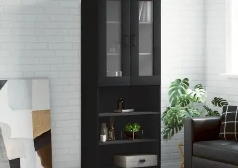 Dulap înalt, negru, 69,5x34x180 cm, lemn compozit - 1/5