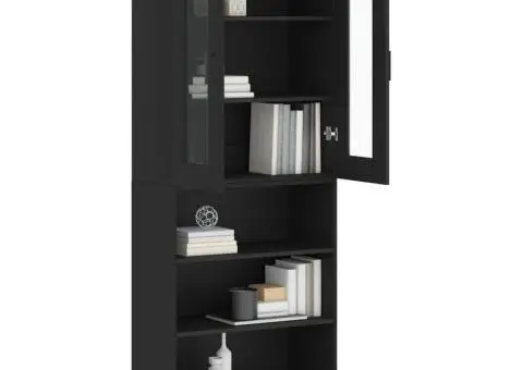 Dulap înalt, negru, 69,5x34x180 cm, lemn compozit - 3/5