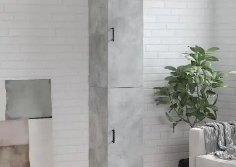 Dulap înalt, gri beton, 34,5x34x180 cm, lemn prelucrat - 1/5