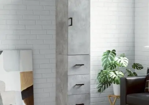 Dulap înalt, gri beton, 34,5x34x180 cm, lemn prelucrat - 1/5