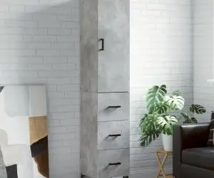vidaXL Dulap înalt, gri beton, 34,5x34x180 cm, lemn prelucrat