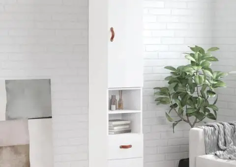 Dulap înalt, alb extralucios, 34,5x34x180 cm, lemn prelucrat - 1/5