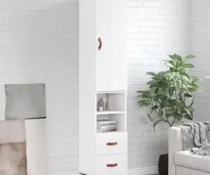 vidaXL Dulap înalt, alb extralucios, 34,5x34x180 cm, lemn prelucrat