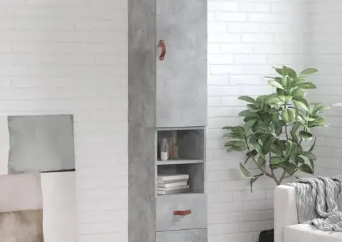 Dulap înalt, gri beton, 34,5x34x180 cm, lemn prelucrat - 1/5