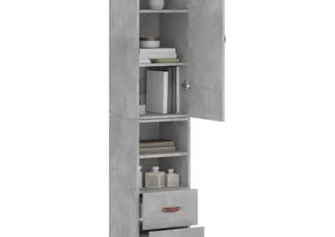 Dulap înalt, gri beton, 34,5x34x180 cm, lemn prelucrat - 3/5
