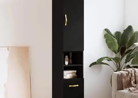 Dulap înalt, negru, 34,5x34x180 cm, lemn prelucrat - 1/5