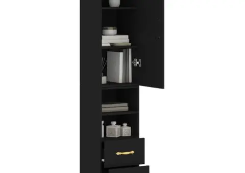 Dulap înalt, negru, 34,5x34x180 cm, lemn prelucrat - 3/5