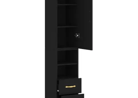 Dulap înalt, negru, 34,5x34x180 cm, lemn prelucrat - 4/5