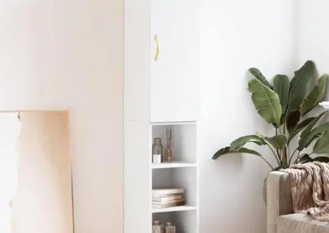 Dulap înalt, alb extralucios, 34,5x34x180 cm, lemn prelucrat - 1/5