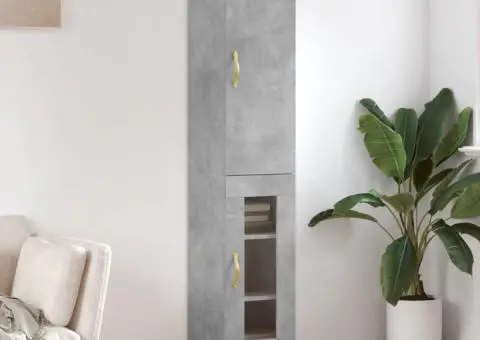 Dulap înalt, gri beton, 34,5x34x180 cm, lemn prelucrat - 1/5