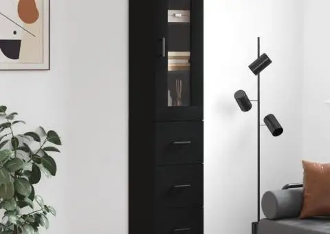 Dulap înalt, negru, 34,5x34x180 cm, lemn prelucrat - 1/5