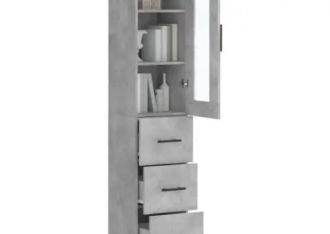 Dulap înalt, gri beton, 34,5x34x180 cm, lemn prelucrat - 3/5