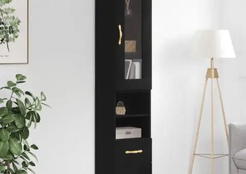 Dulap înalt, negru, 34,5x34x180 cm, lemn prelucrat - 1/5