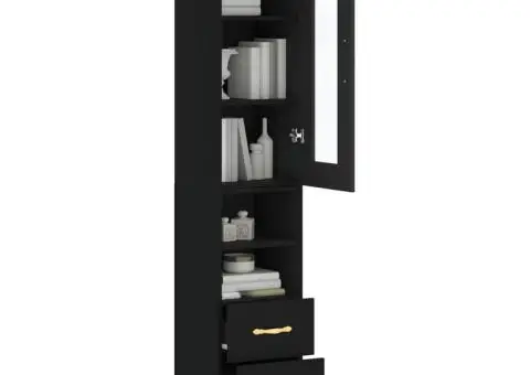 Dulap înalt, negru, 34,5x34x180 cm, lemn prelucrat - 3/5