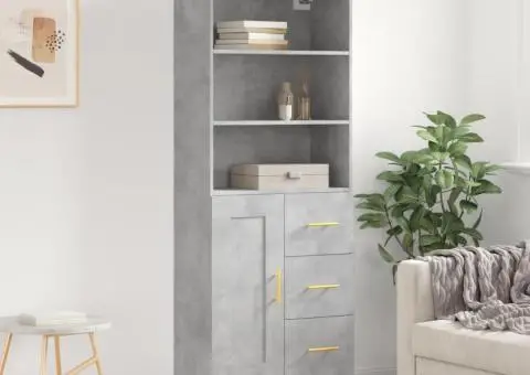 Dulap înalt, gri beton, 69,5x34x180, lemn compozit - 1/5