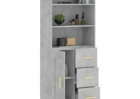 Dulap înalt, gri beton, 69,5x34x180, lemn compozit - 3/5