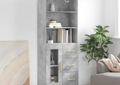 Dulap înalt, gri beton, 69,5x34x180, lemn compozit - 1/5