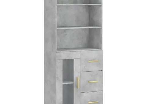 Dulap înalt, gri beton, 69,5x34x180, lemn compozit - 2/5