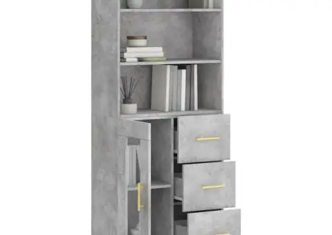 Dulap înalt, gri beton, 69,5x34x180, lemn compozit - 3/5