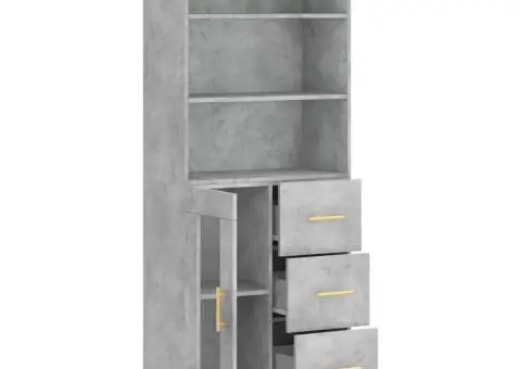 Dulap înalt, gri beton, 69,5x34x180, lemn compozit - 4/5