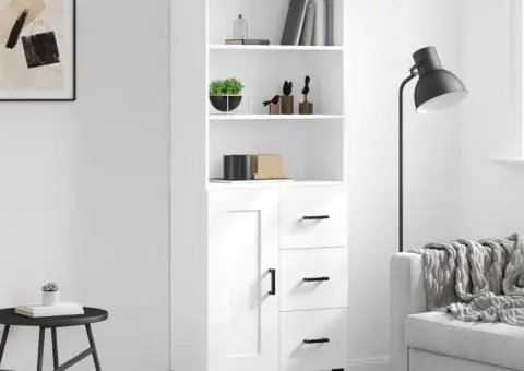 Dulap înalt, alb, 69,5x34x180 cm, lemn compozit - 1/5