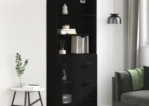 Dulap înalt, negru, 69,5x34x180 cm, lemn compozit - 1/5