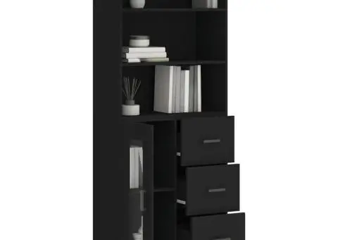 Dulap înalt, negru, 69,5x34x180 cm, lemn compozit - 3/5