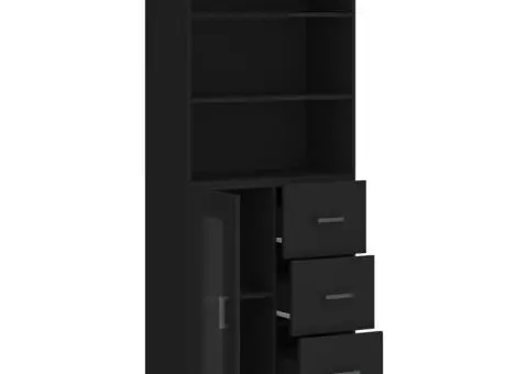 Dulap înalt, negru, 69,5x34x180 cm, lemn compozit - 4/5