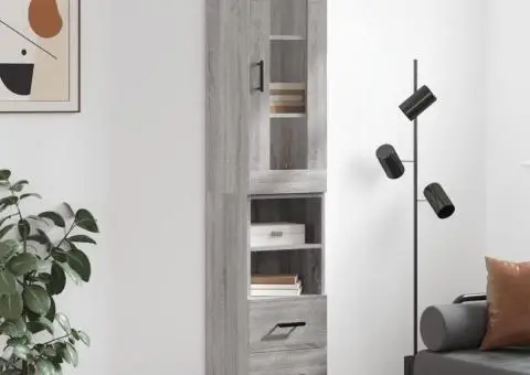 Dulap înalt, gri sonoma, 34,5x34x180 cm, lemn prelucrat - 1/5