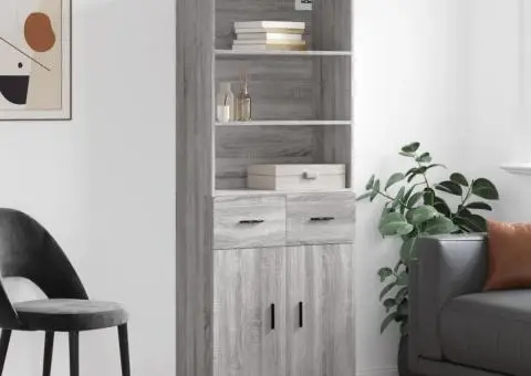 Dulap înalt, gri sonoma, 69,5x34x180 cm, lemn compozit - 1/5